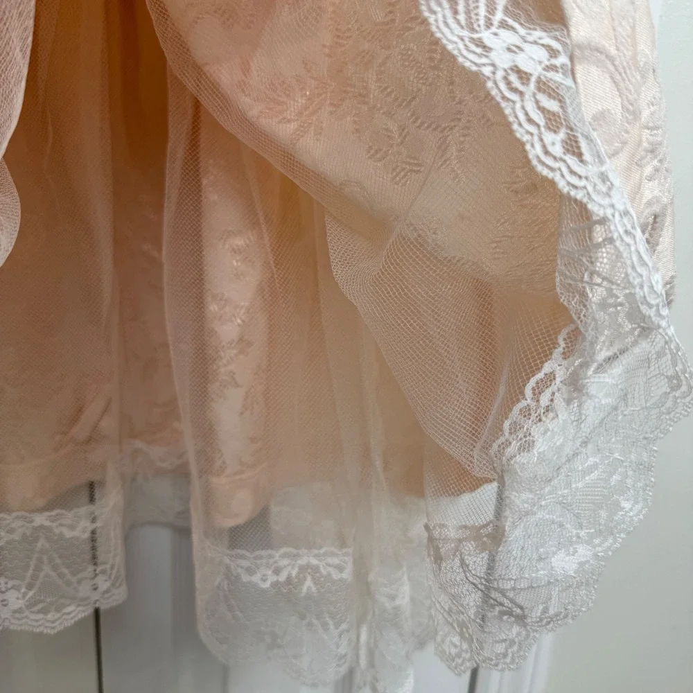 Jessica McClintock Girls 14 Pink‎ Jacquard Party Dress Pearl Lace Hem Vintage